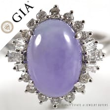 GIA CERTIFIED NATURAL GRADE A LAVENDER JADE & DIAMOND 18K WHITE GOLD RING SZ 6.5