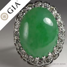 GIA Certified Apple Green Jade Cabochon Diamond 14K Ring