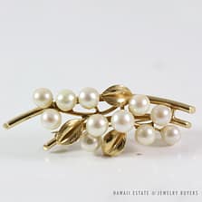 Ming's Hawaii Pearl Cluster Branch 14K Yellow Gold Brooch