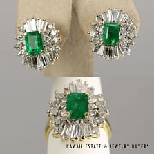 4.5ctw Emerald 4.50ctw Diamond 17.4g 14K Yellow Gold Earrings and Ring Size 6