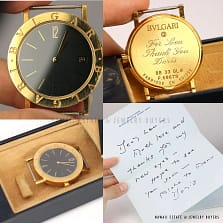 BLVGARI WATCH WITH HANDWRITTEN LETTER BY DORIS DUKE to LON BENTLEY W/ ENGRAVING