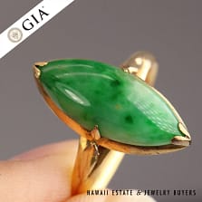 GIA Grade A Mottled Green Jadeite Jade Marquise 4.2g 18K Yellow Gold Ring
