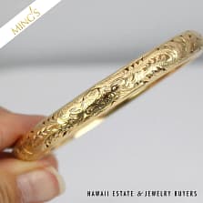 MING'S RARE PHOENIX 9mm OVAL 17.5g 14K YELLOW GOLD BANGLE BRACELET Size 7.5in