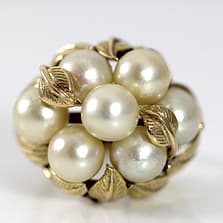 Ming's Hawaii Pearl Cluster Leaf 14K Ring