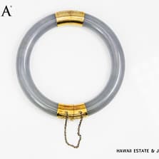 GIA 14KYG 52.3g GRAY PURPLE JADE TYPE A HINGED BANGLE BRACELET SIZE 7