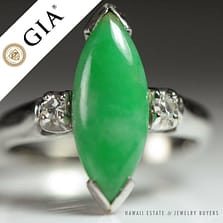 GIA CERTIFIED MARQUISE NATURAL JADE APPLE GREEN COLOR JADE RING GIA JADE SZ 5.25
