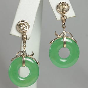 GIA Certified Apple Green Jade Donut Drop 14K Earrings