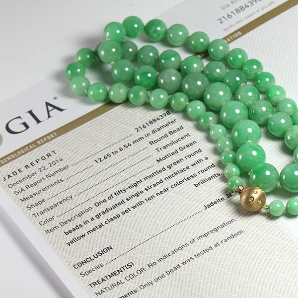 Certified Grade A Mottled Green Graduated Bead Necklace - Image 4