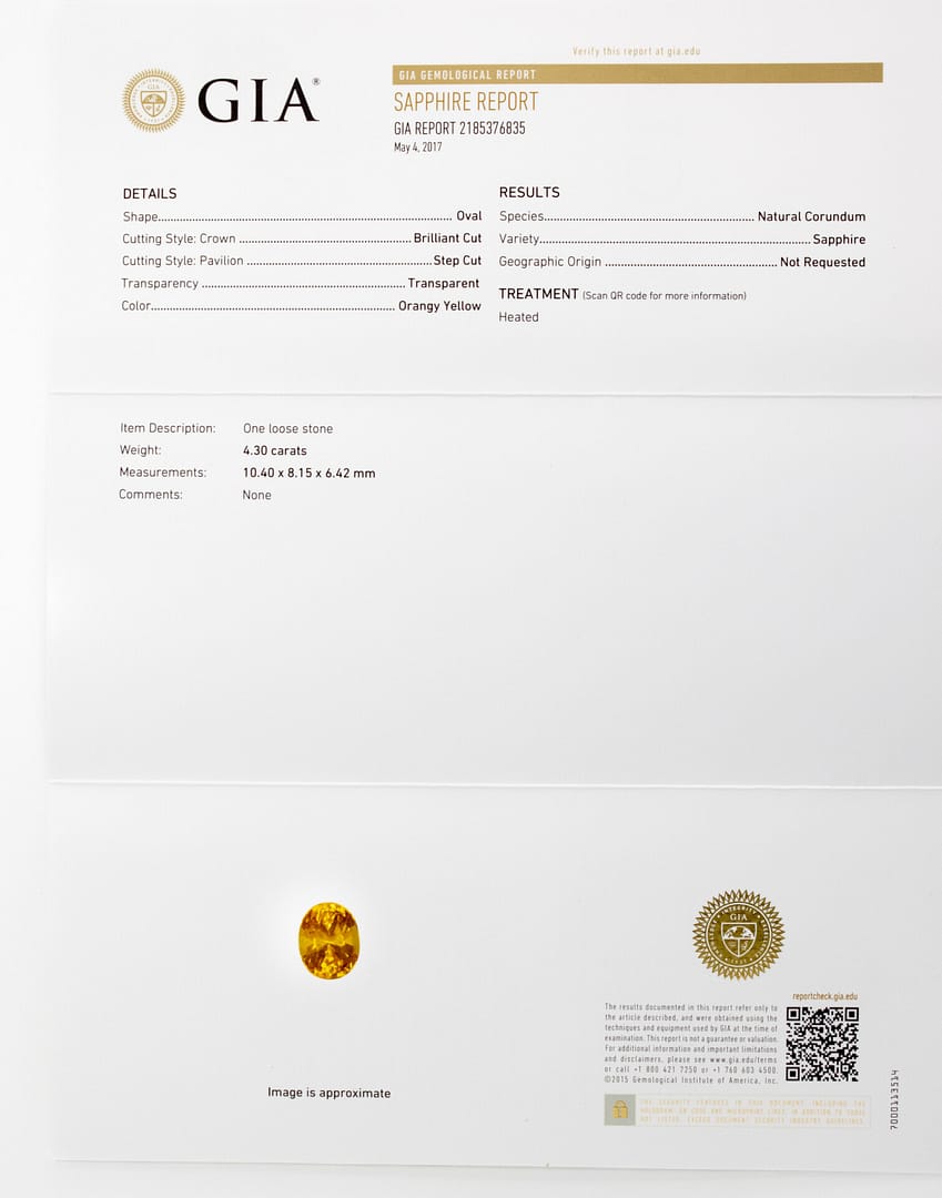 GIA CERTIFIED 5.6g 18K2T 4.30ct ORANGY YELLOW SAPPHIRE OVAL 1.09ctw DIAMOND VS/GH HELENA RING SIZE 5 - Image 7