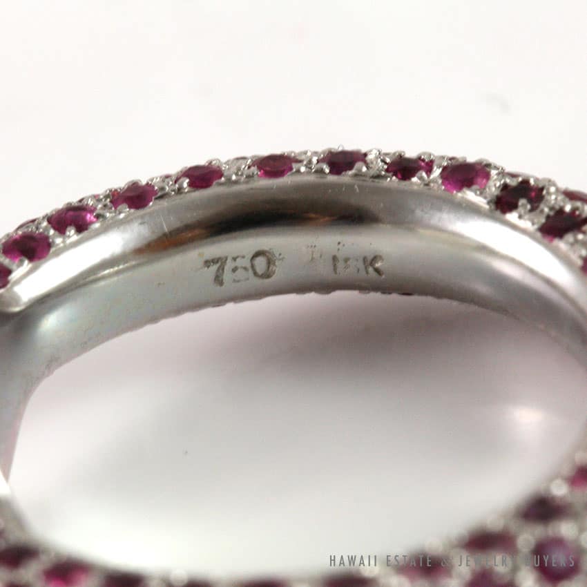 WOMEN'S DESIGNER ICE JADE PALE GREY JADE & PINK PURPLE SAPPHIRE WHITE GOLD RING - Image 4
