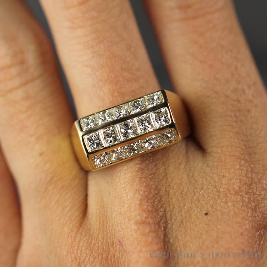 1.50CTW PRINCESS CUT 14K YELLOW GOLD MEN'S RING SIZE 8.25 - Image 4