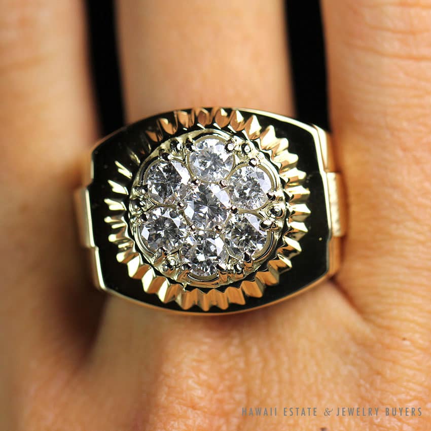 2CTW DIAMOND CLUSTER MEN'S HEAVY 14K YELLOW GOLD STATEMENT RING SIZE 10.75 - Image 2