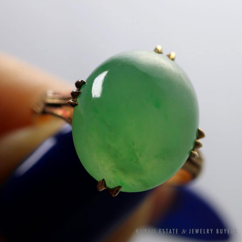 ANTIQUE GIA CERTIFIED A JADE GREEN DOUBLE CABOCHON 18K YELLOW GOLD RING SZ 5.5 - Image 3