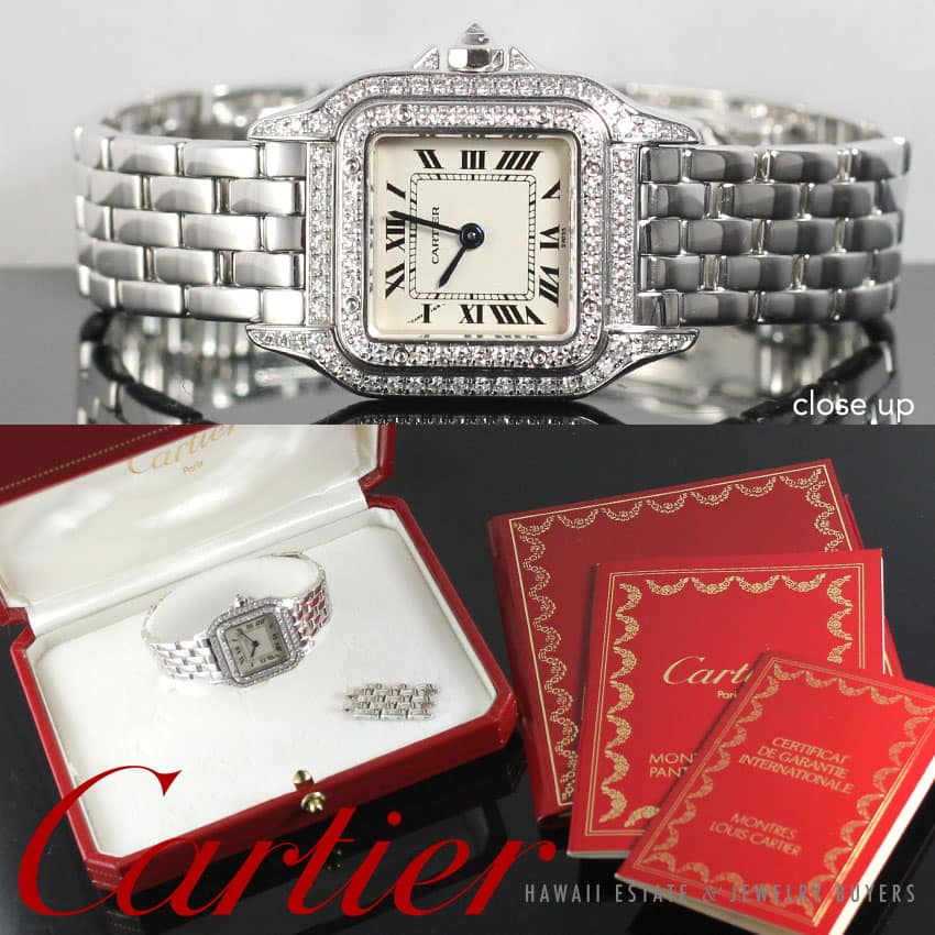 CARTIER DIAMOND PAVE LE MONTRES PANTHERE 18K WHITE GOLD LADIES 22MM WRIST WATCH