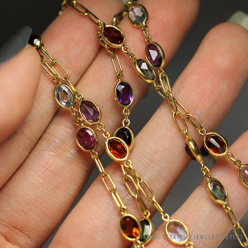 H. STERN MULTI COLORED RAINBOW GEMSTONE 18K YELLOW GOLD CHAIN NECKLACE 24" - Image 2