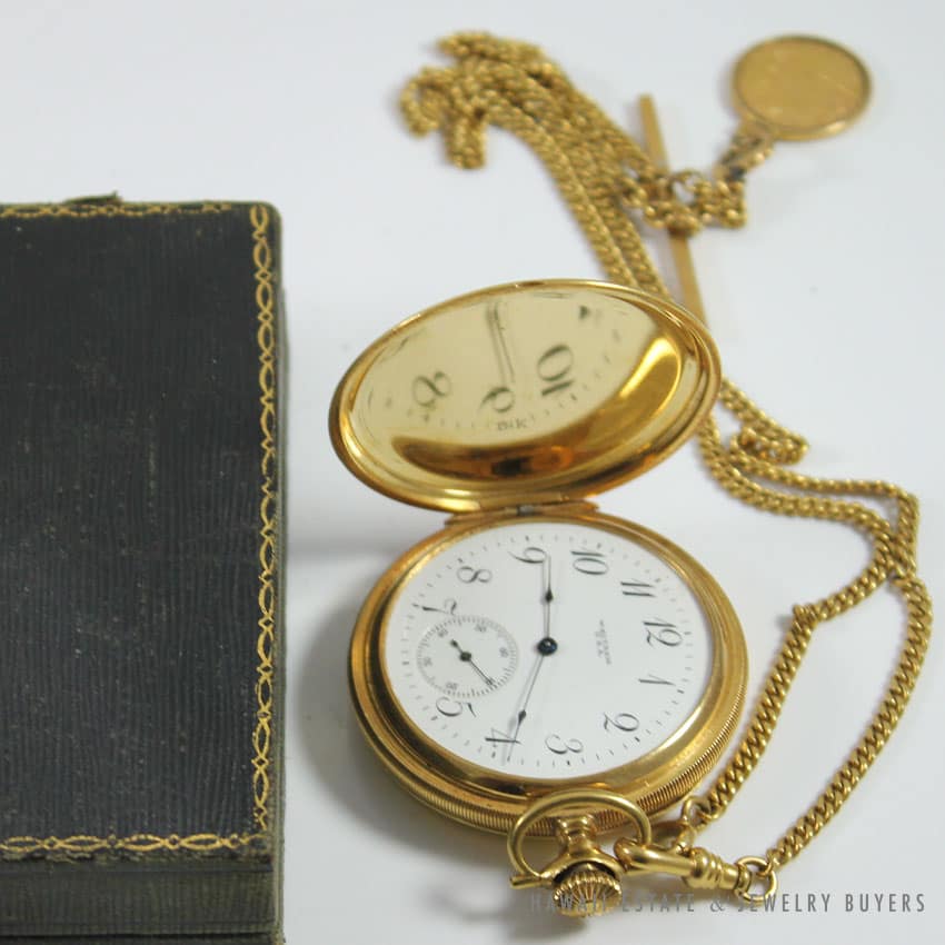ANTIQUE AMERICAN WALTHAM YELLOW GOLD HUNTER'S CASE 18K YELLOW GOLD POCKET WATCH