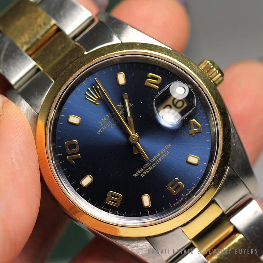 ROLEX OYSTER PERP TWO TONE BLUE FACE 18K & SS WATCH R15203 W/ FULL PAPERS & BOX - Image 2