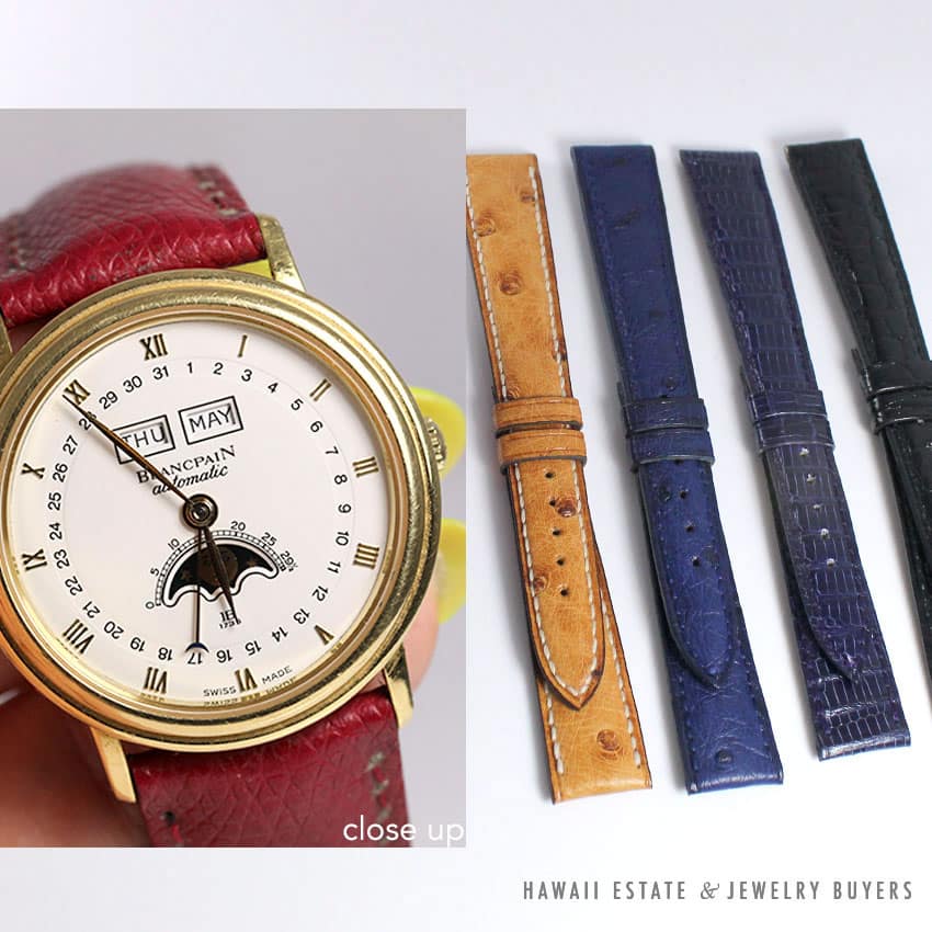 BLANCPAIN VILLERET MOONPHASE TRIPLE DATE 34MM AUTOMATIC WRIST WATCH W/ 5 COLORED STRAPS WORKING