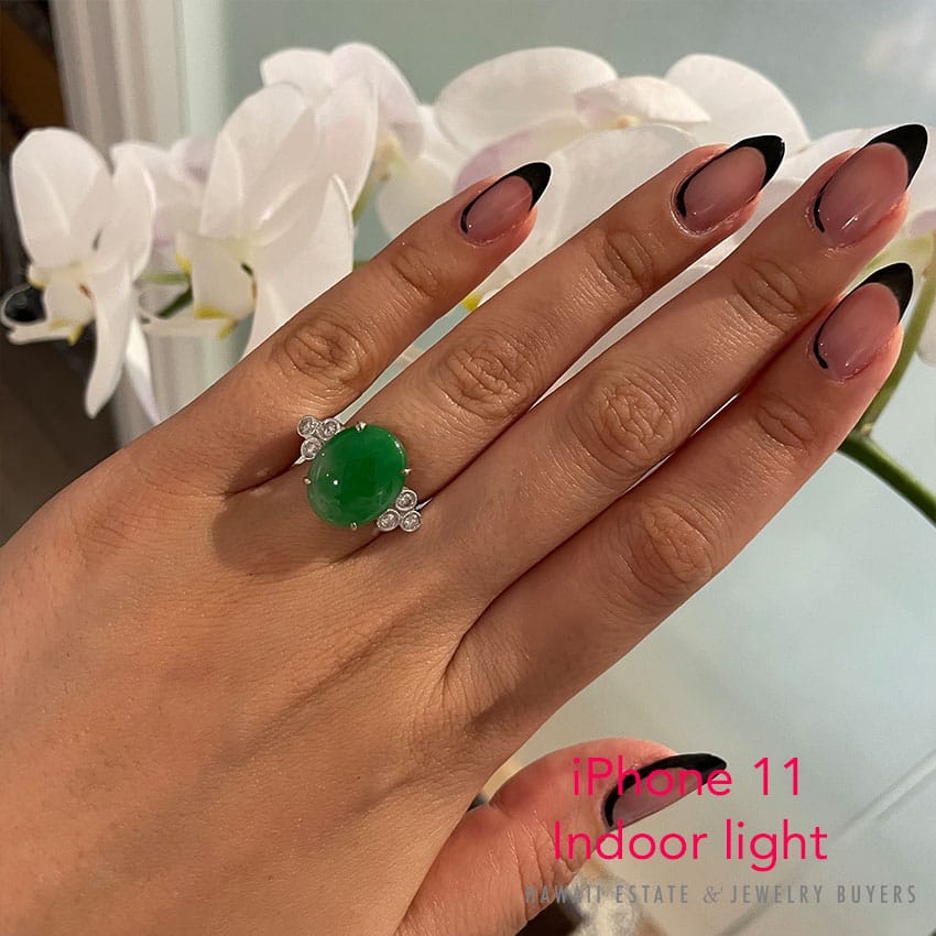 GIA CERTIFIED TRANSLUCENT GREEN JADE 0.30CTW DIAMOND 18K WHITE GOLD RING SZ 8.5 - Image 4