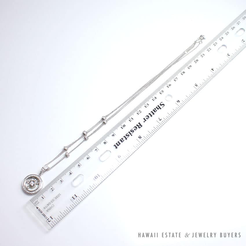 VINTAGE "FLOATING" DIAMOND 18K WHITE GOLD ROUND PENDANT CHAIN NECKLACE 19" - Image 3