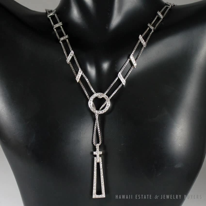 1.23CTW NATURAL DIAMOND GEOMETRIC 18K WHITE GOLD NECKLACE 16.5"
