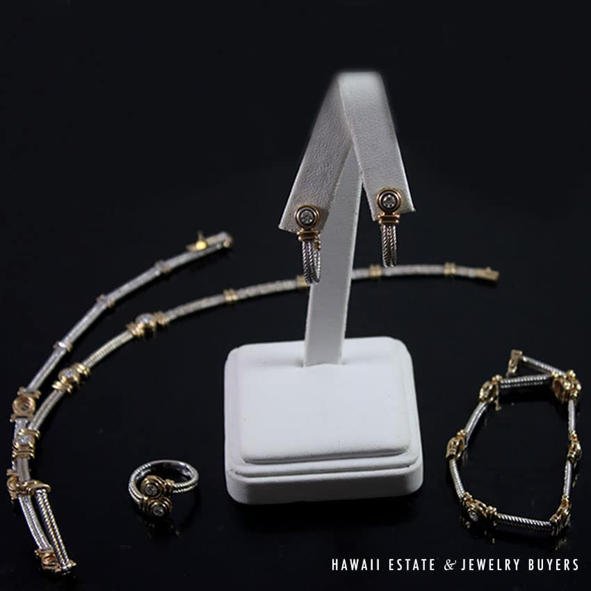 3.08ctw Diamond Cable Two-Tone 14K Yellow & White Gold Necklace, Bracelet, Earrings, Ring Set