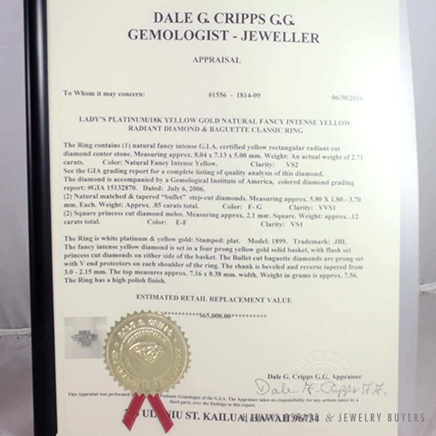 2.71ct Natural Fancy Intense Yellow Radiant Diamond Platinum 18K Yellow Gold Ring - GIA - Image 2