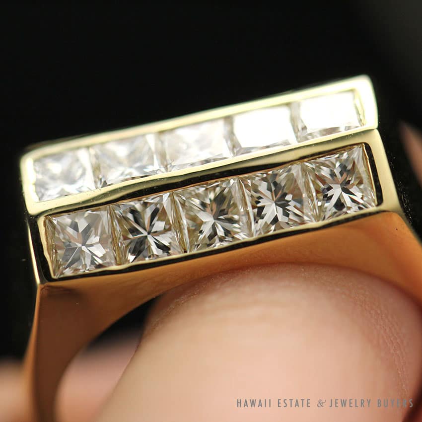 1.50CTW PRINCESS CUT 14K YELLOW GOLD MEN'S RING SIZE 8.25 - Image 3