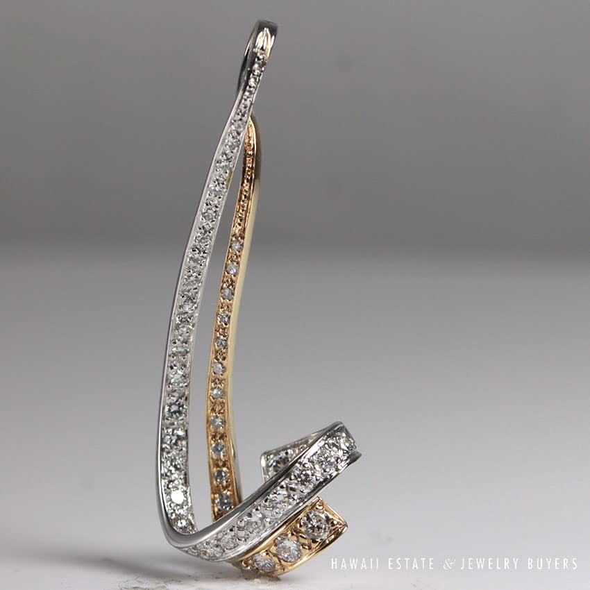 Diamond White Gold Yellow Gold 14k Ribbon Pendant