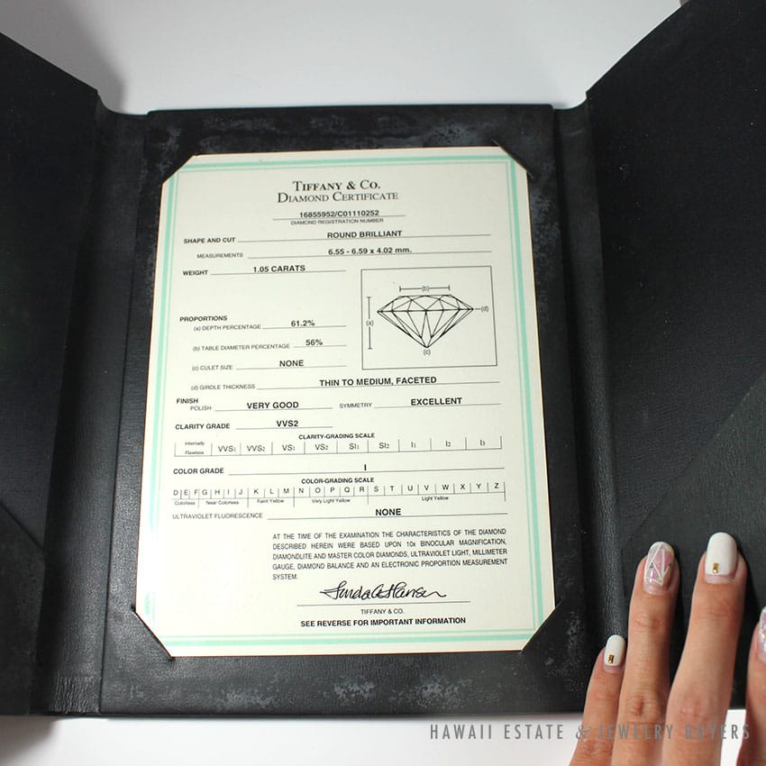 AUTHENTIC TIFFANY & CO. PLATINUM SOLITAIRE 1.05CT VVS2 I W/ BOXES, PAPERS, & GIA - Image 3