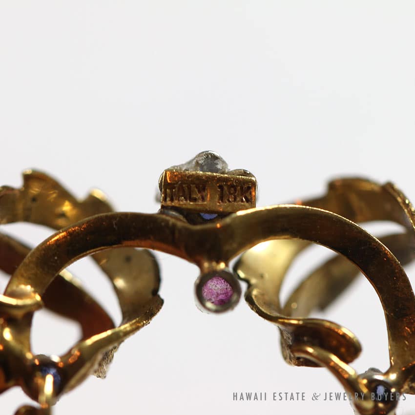 VINTAGE NATURAL RUBY & SAPPHIRE WREATH 14K YELLOW GOLD BROOCH & EARRINGS SET - Image 3