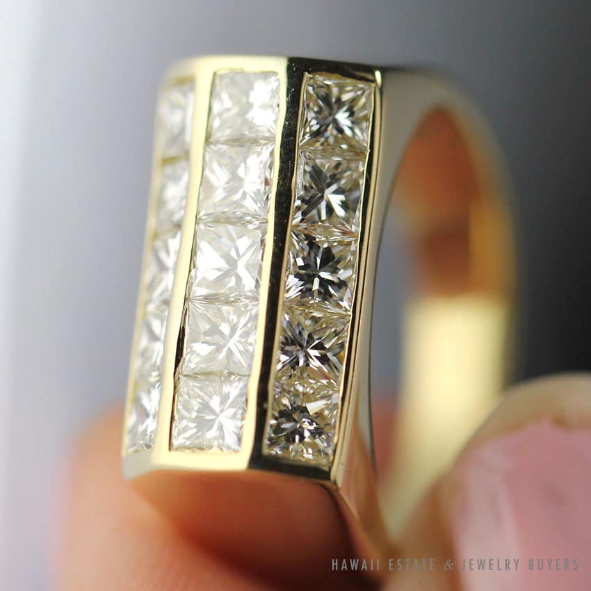 1.50CTW PRINCESS CUT 14K YELLOW GOLD MEN'S RING SIZE 8.25