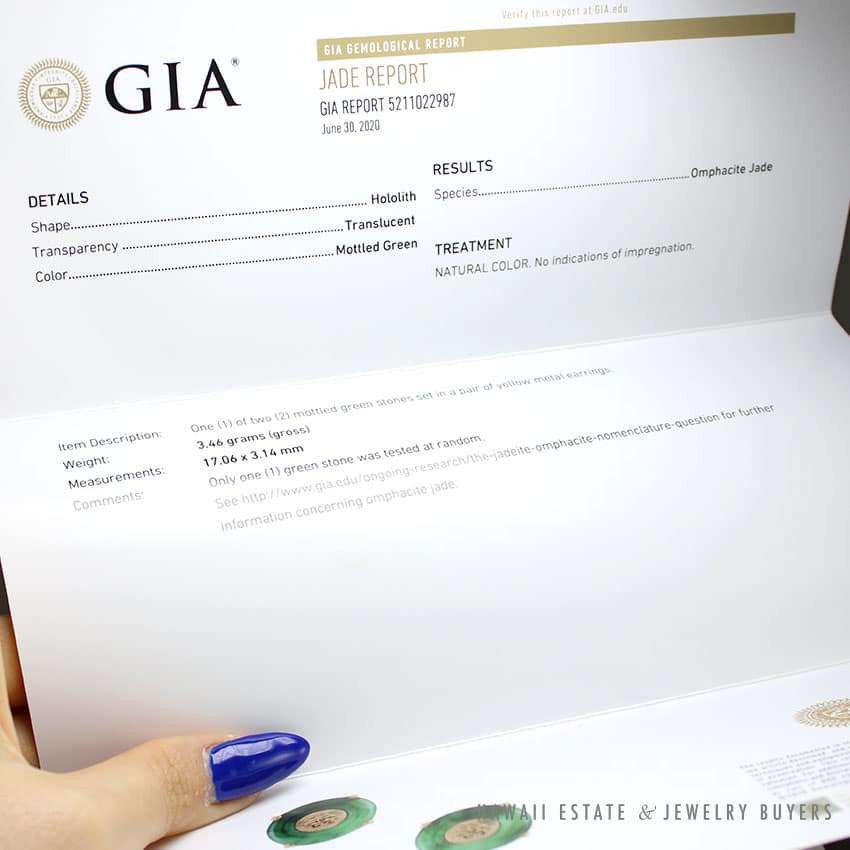 MING'S HAWAII GIA CERTIFIED NATURAL JADE DONUT 14K YELLOW GOLD CHINESE EARRINGS - Image 2