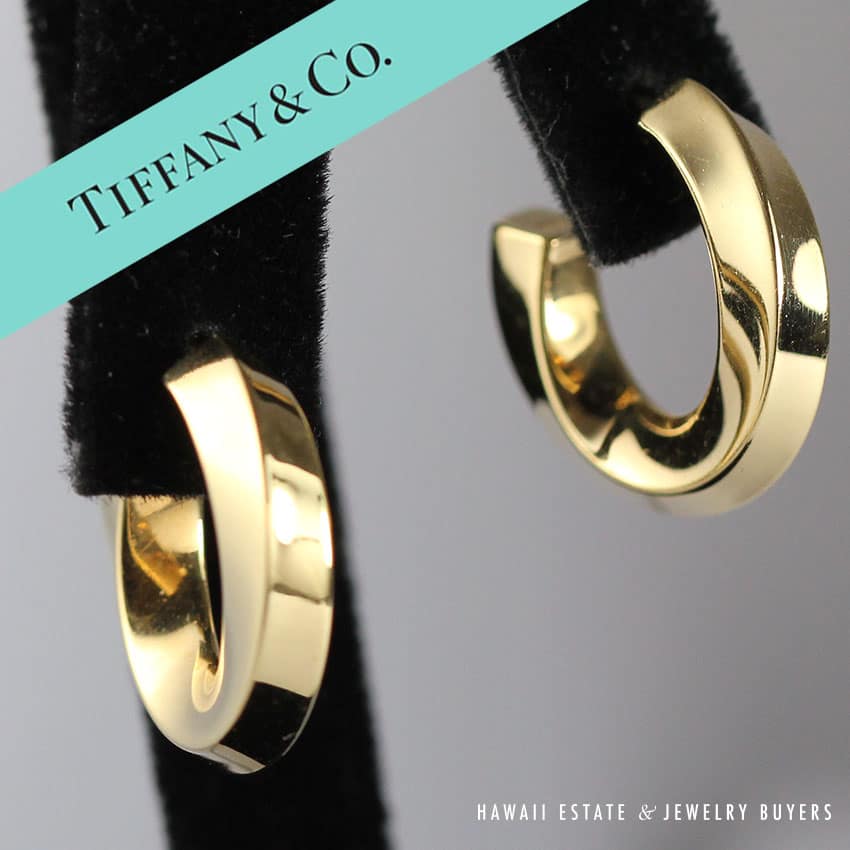 TIFFANY & CO. 18K YELLOW GOLD TWIST SEMI HOOP EARRINGS
