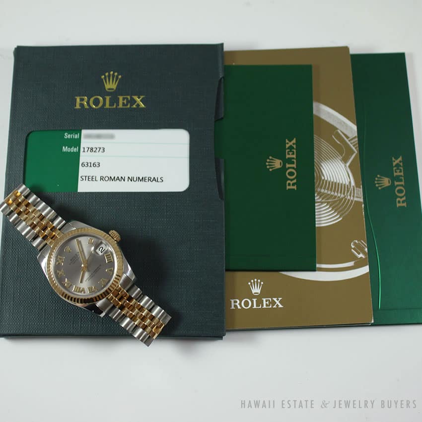 ROLEX ROMAN DATEJUST MID-SIZE TWO TONE JUBILEE BAND 2015 MODEL 178273