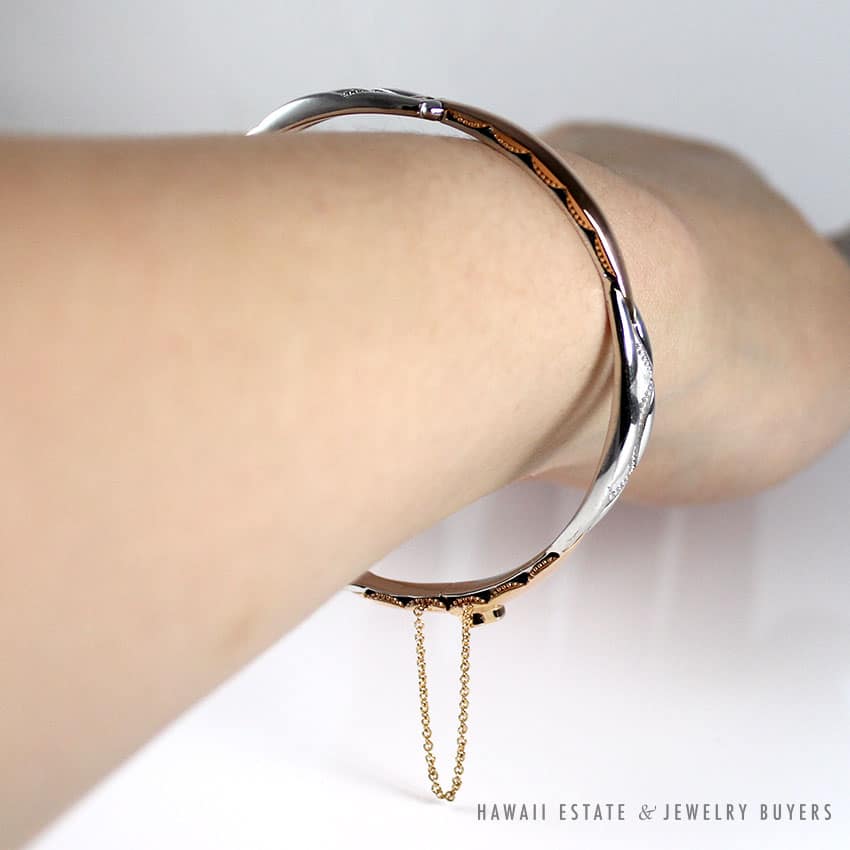 TACORI PROMISE BRACELET 18K ROSE GOLD AND SILVER 7" LOCK AND KEY BANGLE - Image 3