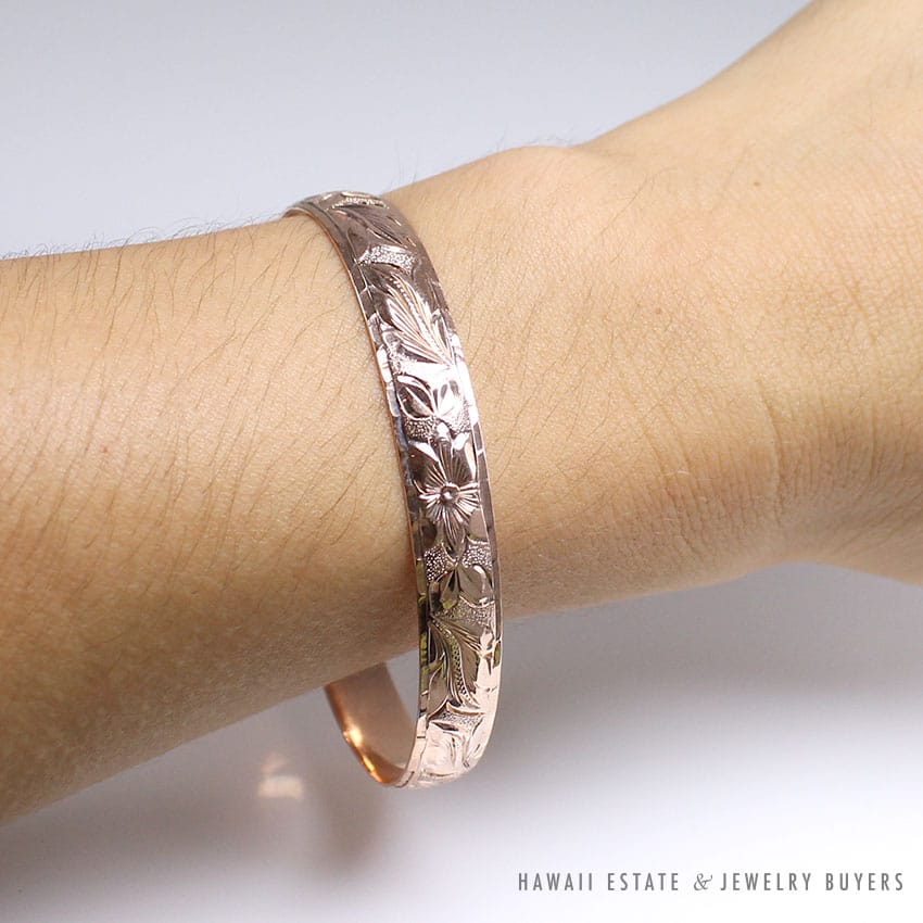 NA HOKU 8MM HAWAIIAN HEIRLOOM PLUMERIA SCROLL-AROUND 14K ROSE GOLD