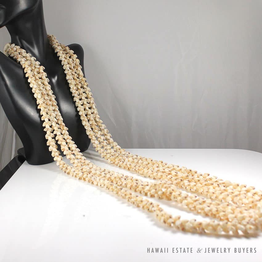 VINTAGE NI'IHAU SHELL TRIPLE STRAND SHELL LEI WEDDING NECKLACE 38" W/ APPRAISAL