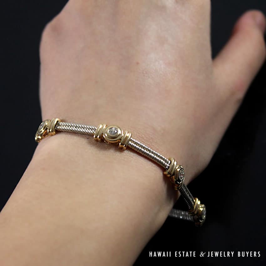 3.08ctw Diamond Cable Two-Tone 14K Yellow & White Gold Necklace, Bracelet, Earrings, Ring Set - Image 3