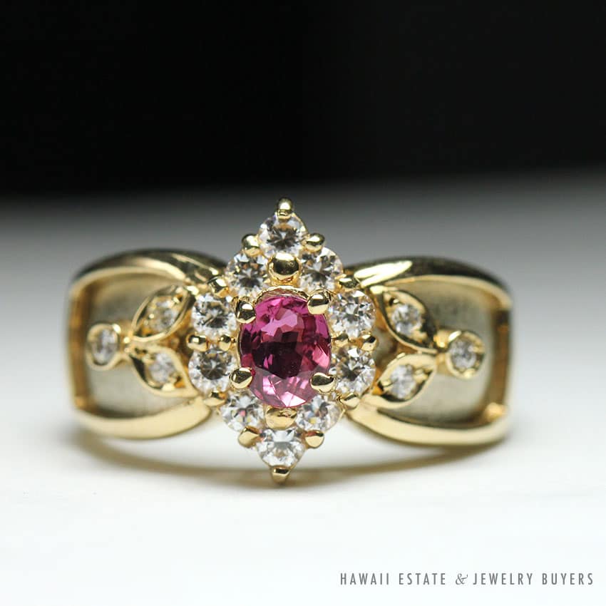 NATURAL RUBY & .23CTW DIAMOND 14K YELLOW GOLD NECKLACE EARRINGS & RING SET - Image 4