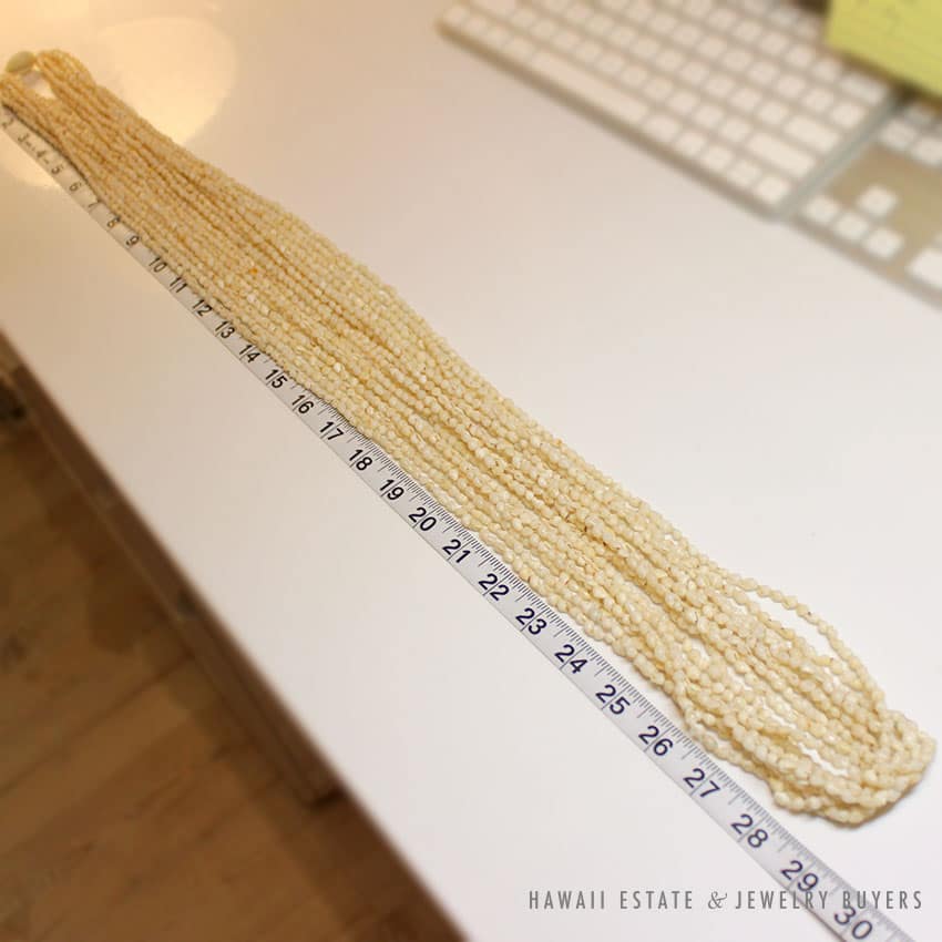 NI'IHAU SHELL 9 STRAND WEDDING LEI NECKLACE LAIKI RICE SHELLS 60" - Image 4