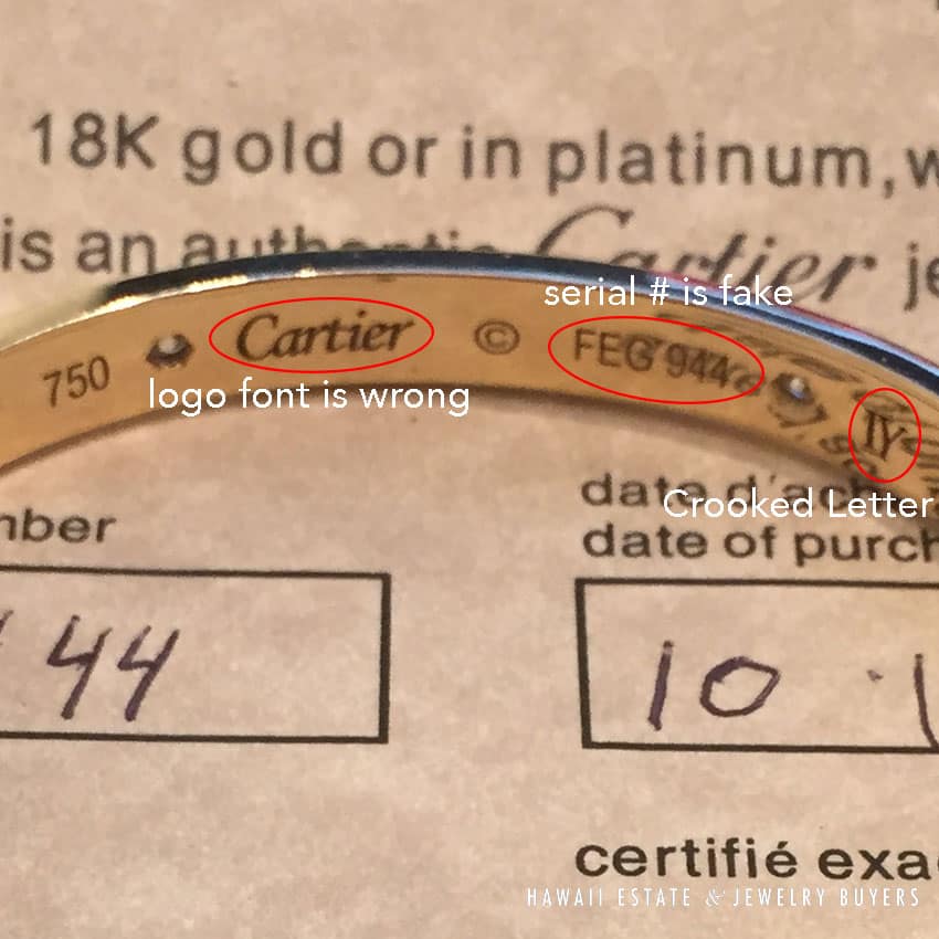 A counterfeit Cartier Love Bracelet