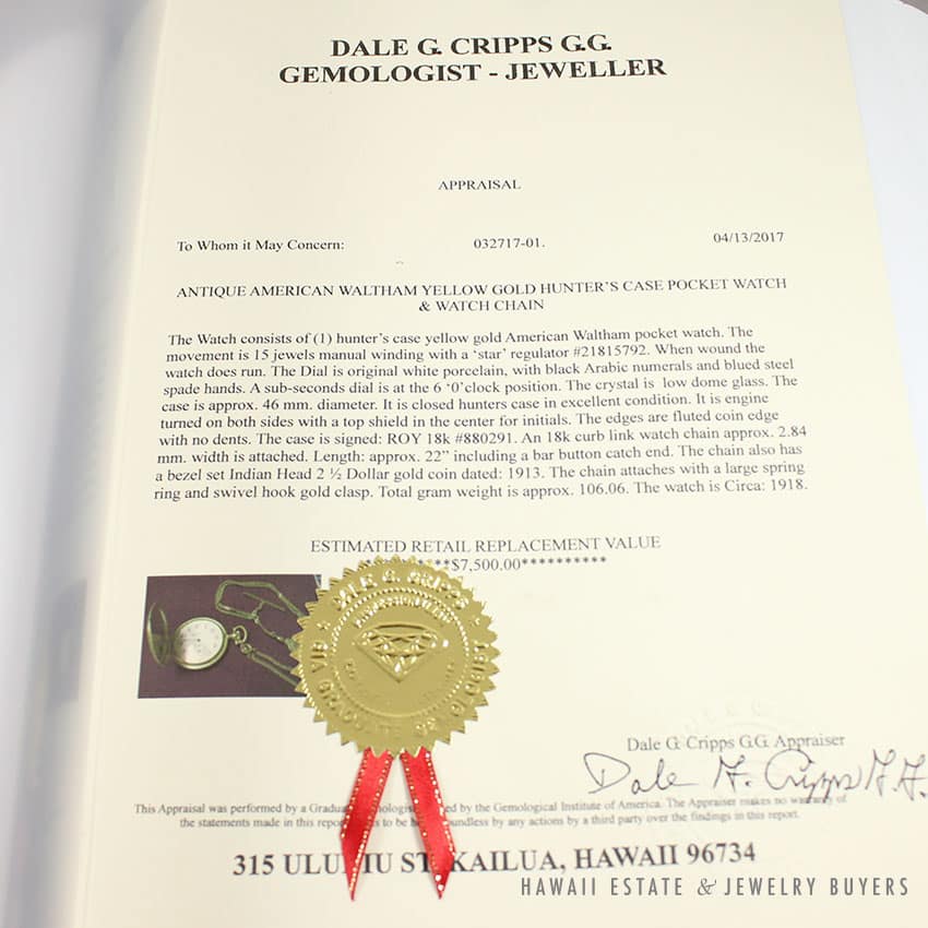 ANTIQUE AMERICAN WALTHAM YELLOW GOLD HUNTER'S CASE 18K YELLOW GOLD POCKET WATCH - Image 2