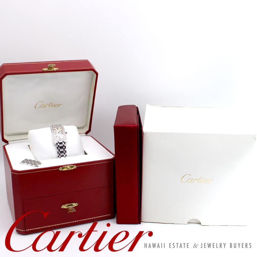 CARTIER LADIES TANK AMERICAINE 2489 FACTORY DIAMOND BEZEL 18K WHITE GOLD W/ BOX - Image 2