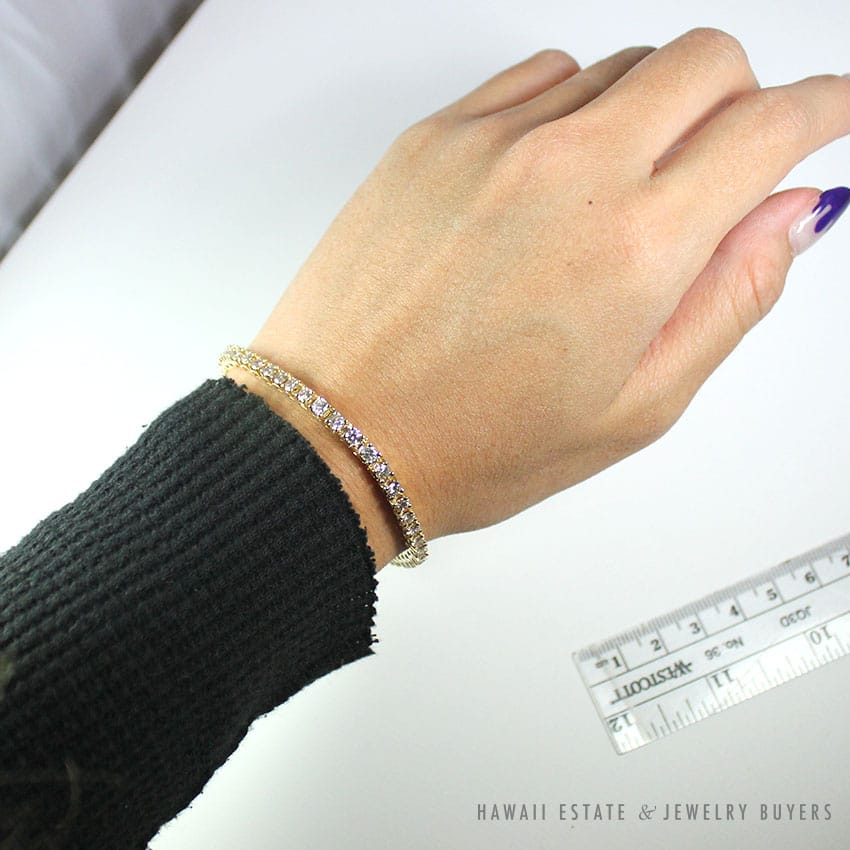 DIAMOND 4.2CTW 14K YELLOW GOLD TENNIS BRACELET 7" - Image 2