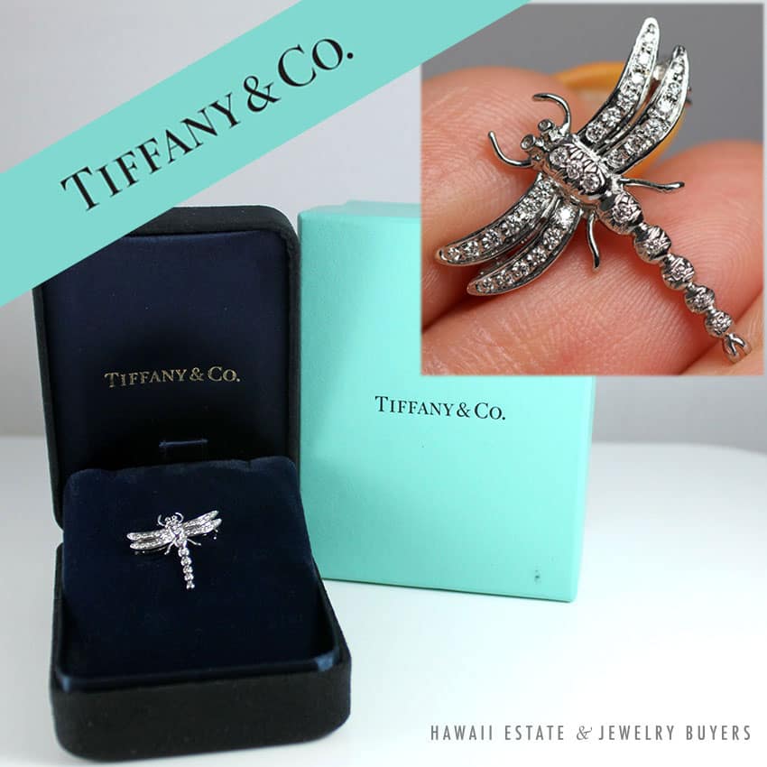 TIFFANY & CO. DIAMOND ENCHANT DRAGONFLY PLATINUM SMALL BROOCH PIN