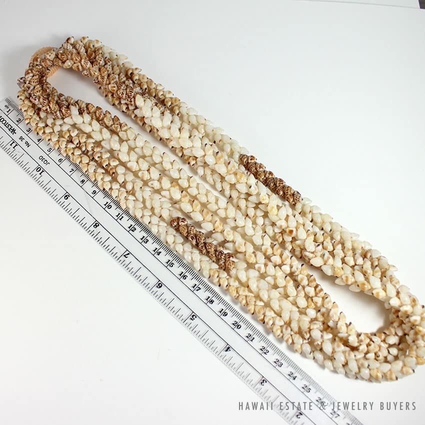 NI'IHAU HAWAIIAN PIKAKI WHITE BROWN LENALENA SHELL WEDDING LEI NECKLACE 46.5" - Image 2