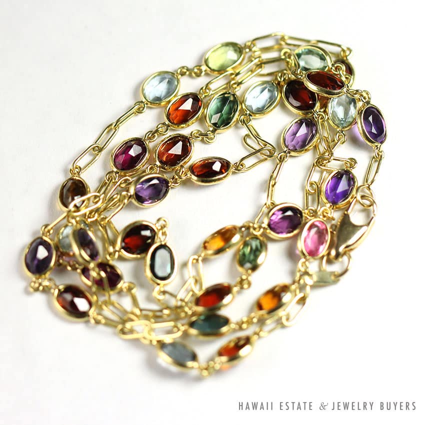 H. STERN MULTI COLORED RAINBOW GEMSTONE 18K YELLOW GOLD CHAIN NECKLACE 24"