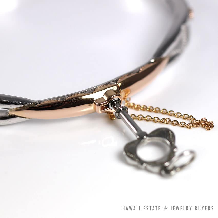 TACORI PROMISE BRACELET 18K ROSE GOLD AND SILVER 7" LOCK AND KEY BANGLE - Image 2