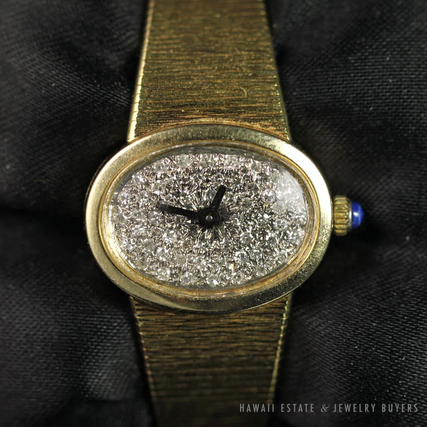 VINTAGE DOXA DIAMOND PAVE FACE 14K YELLOW GOLD LADIES WRIST WATCH